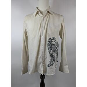 Counter Intelligence Men's L Shirt Button Up Long Sleeve Graphic Urban White Top